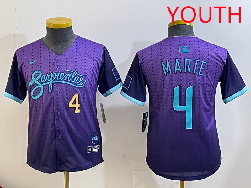 Youth Arizona Diamondback #4 Marte Purple Joint Name 2025 Nike MLB Jersey style 34
